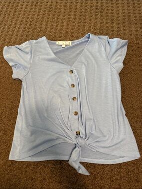 Hippie Rose Light Blue V-Neck Tie-Front Button Top